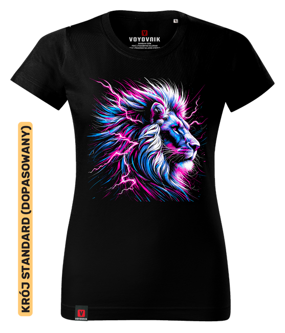 Koszulka damska standard VOYOVNIK "Neon Lion" - czarna