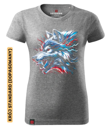 Koszulka damska standard VOYOVNIK "Lone Wolf" - szary melanż, rozmiar M [OUTLET]