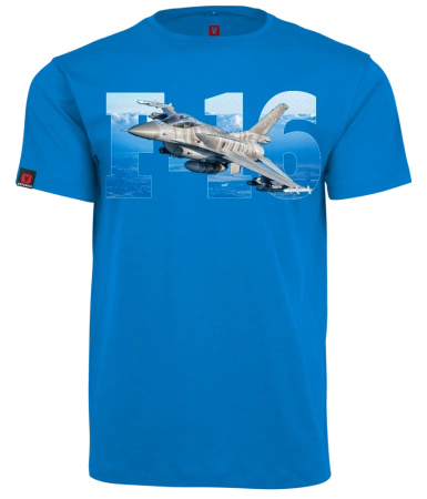 Męska koszulka z samolotem VOYOVNIK F16 - niebieska, rozmiar L [OUTLET]